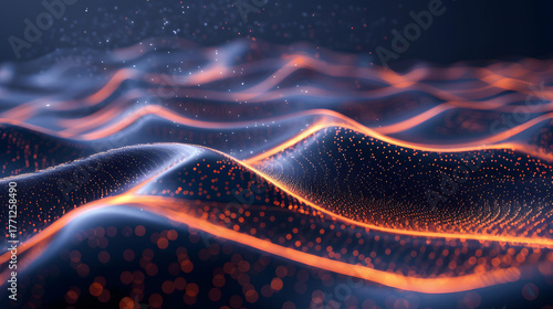 Abstract Digital Wave Background with Orange Light and Dark Blue Gradient