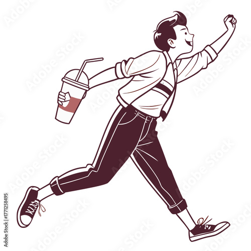 Young Man Shaking Iced Fruit Tea Vector. Perfect for: beverage brand ads, modern drink shop visuals