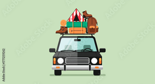 Car loaded with camping gear for a road trip adventure