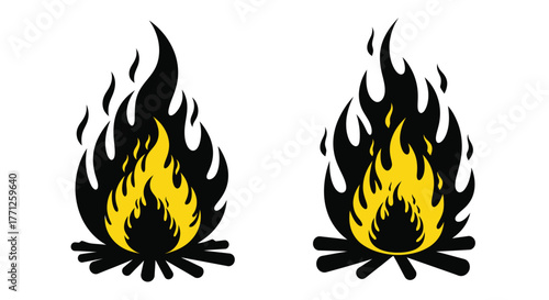 Stylized black and yellow flames two identical fire illustrations displayed