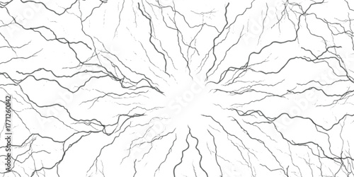 Abstract energetic radial pattern exploding outward from a bright center isolated on white background