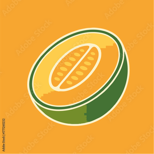 Yellow cantaloupe melon slices on a vibrant green background, showcasing the fresh, sweet, and juicy dessert fruit half-cut for a healthy diet