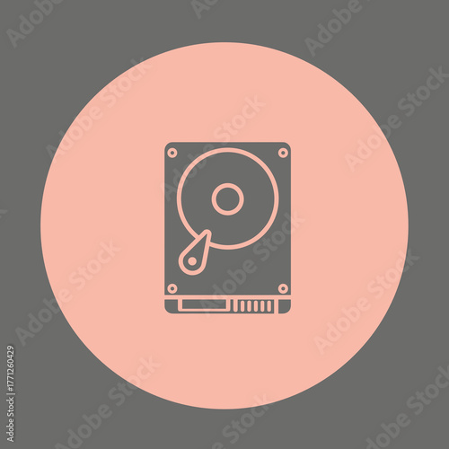 Hard drive icon in minimalist style on a pink circle background  