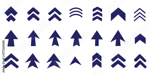 Set swipe up arrows icons. Different black arrows sign upwards. Scroll or swipe up. Graphic vector elements for web, applications, infographic, social 