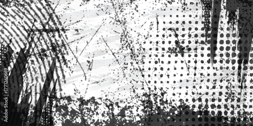 Grayscale abstract textured overlay with repeating dots and dynamic lines for graphic design isolated on white background