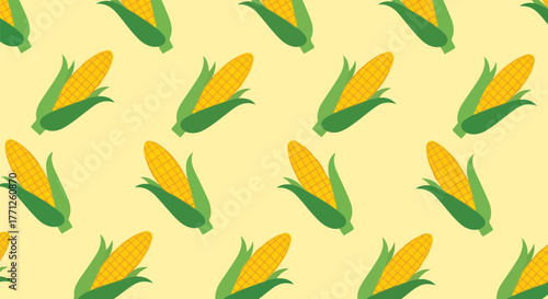 Seamless pattern of fresh corn on the cob with green husks