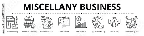 Miscellany Business Line Banner Web Icon Set Vector Illustration
