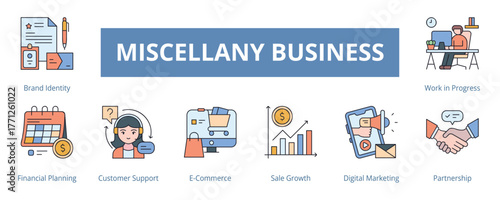 Miscellany Business Lineal Color Banner Web Icon Set Vector Illustration