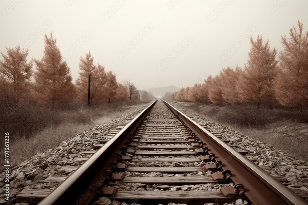 Fototapeta premium Photography railway transportation tranquility monochrome.