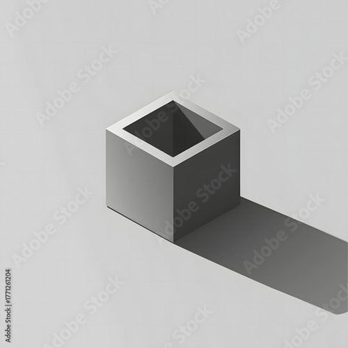 Minimalist Gray Cube with Shadow Simple Geometric Form