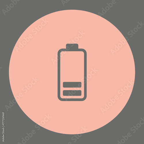 Battery icon in minimalist style on pink circular background  
