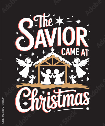 Celebrate the True Spirit of Christmas with Faith, Joy, and Love Tee | Christian Bible Verse Inspirational Holiday T-Shirt Design | Jesus Christ Savior, Merry Christmas, Nativity Celebration