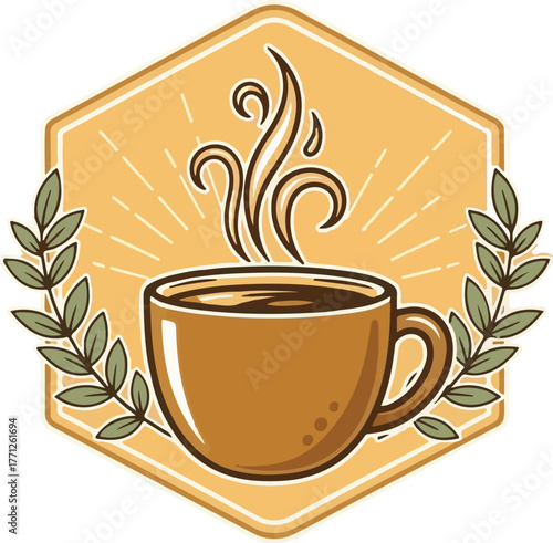 Elegant Branch with Green Leaves in Soft Tones Vector Illustration