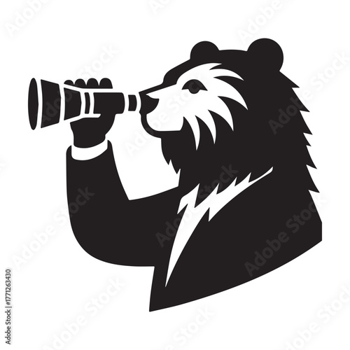 Bear with a telescope looking for opportunities in the market.
