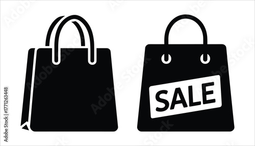 Two black shopping bags one with a white sale tag and text retail commerce