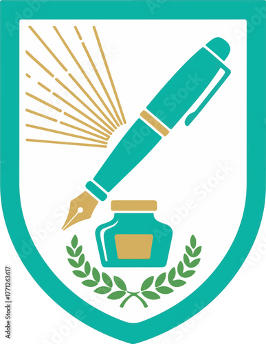 Abstract design with turquoise curve and green leaves for eco concept