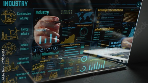 Bilde på lerret Explore a cutting-edge digital dashboard that presents key metrics and insights for various industries, showcasing trends, innovation, and technological advancements