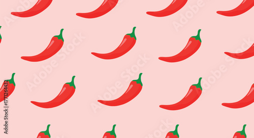 Seamless pattern of red chili peppers on a light pink background