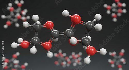 Detailed 3d model of a glucose molecule and other sugars in motion
