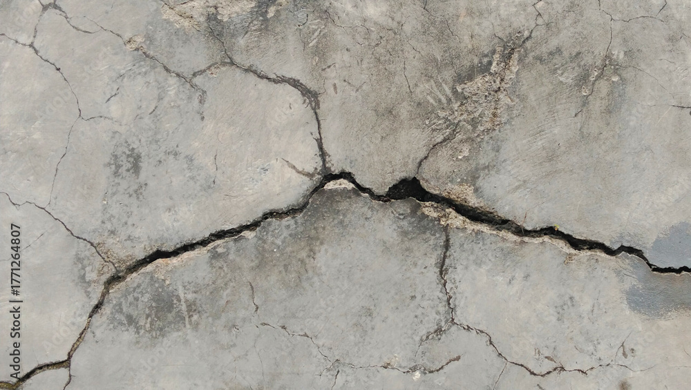 Obraz premium Cracked concrete walls show natural patterns and deep cracks.