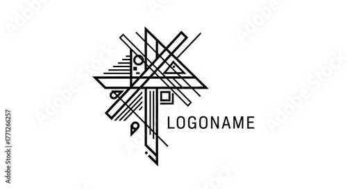 Geometric abstract logo design with black lines and a modern, minimalist aesthetic perfectly for