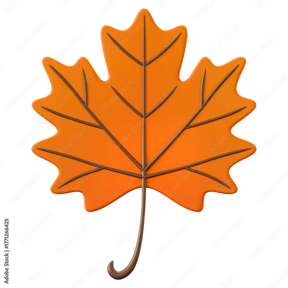 Obraz premium Minimal 3D Maple Leaf Icon Illustration for Autumn Fall Seasonal Graphic. A simple stylized orange and red asset, perfect for Thanksgiving decoration, social media banner, and UI web element.