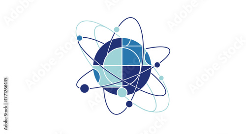 Abstract Atom Model with Golden Ratio and Electron Orbits, symbolizing scientific concepts