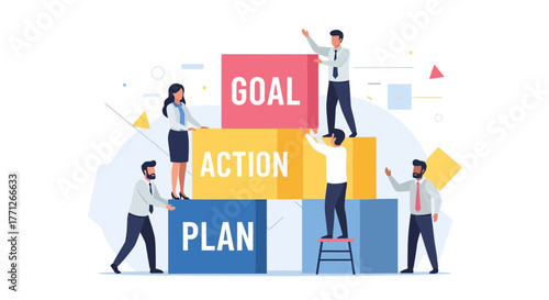 Business Team Constructing Goals Achieved Through Effective Planning and Determined Actions