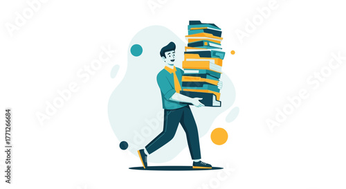 Businessman Carrying a Huge Pile of Documents Depicting Overwork and Office Duties