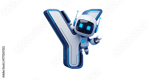 Letter Y futuristic robot � technology kids design