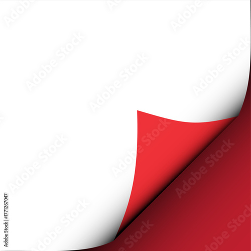 Curved pages with shadows on red sheets of paper.