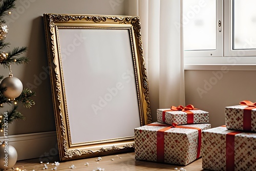Golden Frame Beside Christmas Tree