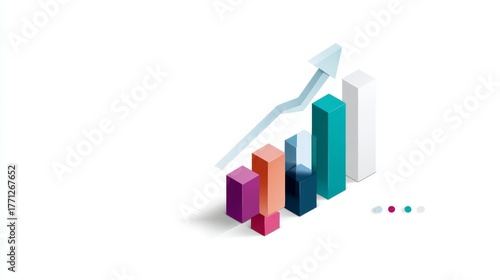 Vibrant 3d bar chart with upward arrow showing business growth and data increase on white background Free Download Vibrant 3d bar chart with upward arrow showing business growth and data increase on white background - GFXLoad