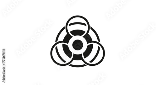 Circular abstract logo design featuring interconnected black circles on a white background