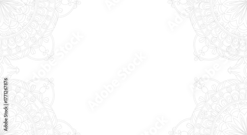 Elegant white background with mandala corners, perfect for creative designs and templates