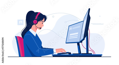 Customer Service Representative Working With Modern Technology And Headset For Support