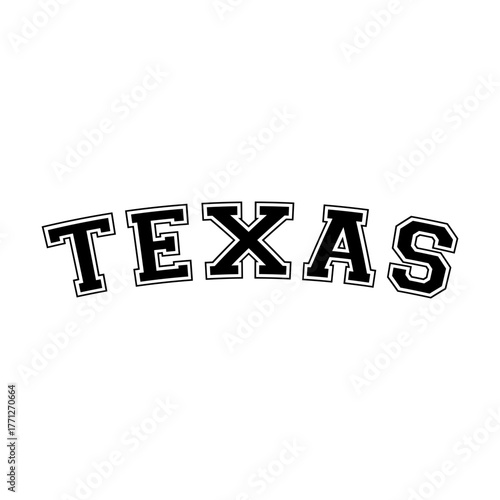 Texas in arched varsity font svg cut file. Isolated vector illustration.