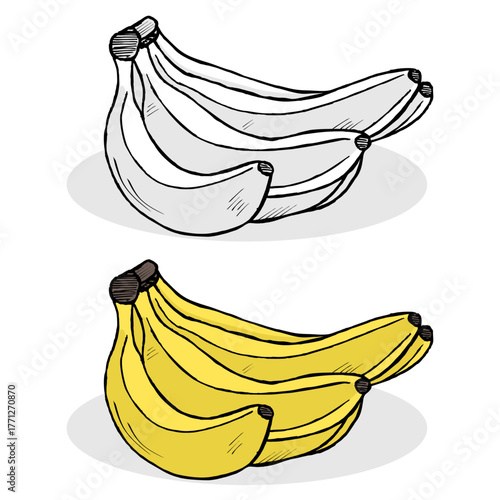 Casco di banane gialle. Disegno simpatico stile fumetto vettoriale editabile