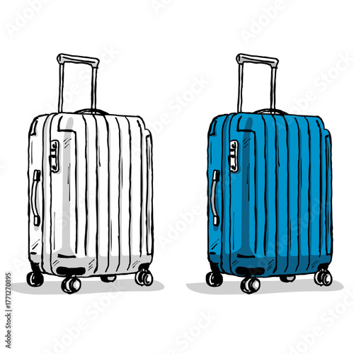 Trolley valigia da viaggio. Disegno simpatico stile fumetto vettoriale editabile