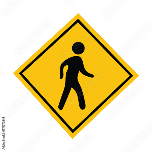 Pedestrian crossing traffic sign. yellow warning road symbol vector illustration