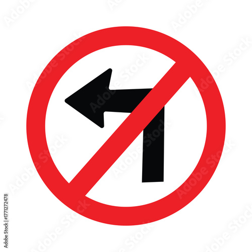 No left turn traffic sign — prohibited direction road symbol vector illustration