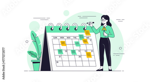 Woman Scheduling Appointments And Planning Events With A Calendar Illustration