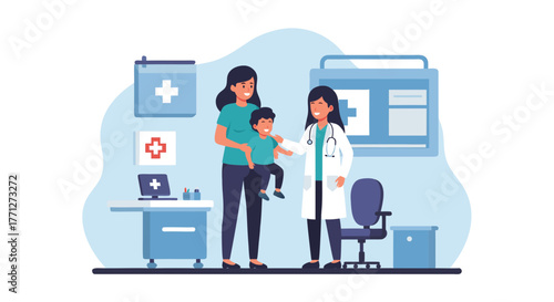 Pediatrician Examining a Young Child with Mother Present in Clinic
