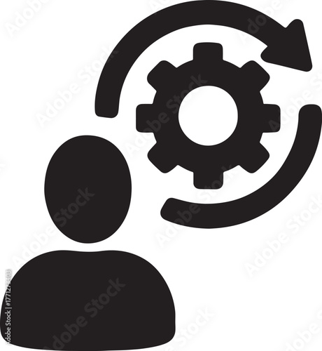 Process management gear and arrow icon representing workflow, efficiency, and operational control.