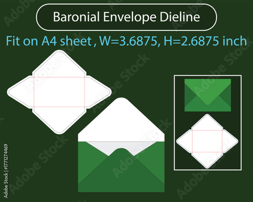 Baronial envelope W 3.6875 x H 2.6875 inch Dieline Template
