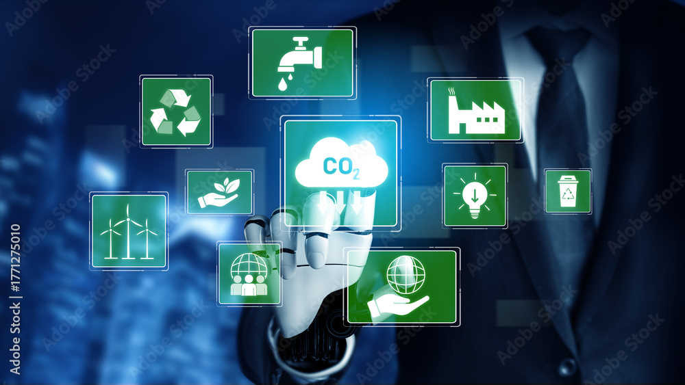 Obraz premium AI supports ESG practices by aligning ESG concept integrates environmental, social, and governance practices to promote sustainability, responsibility, and ethical business development Vouch