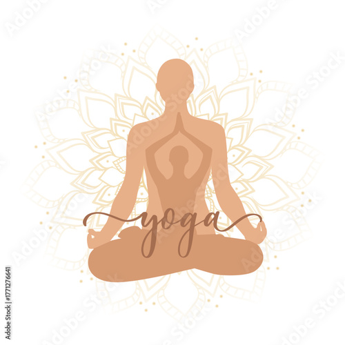 Yoga meditation illustration connection relaxing man in lotus position