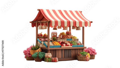 Cartoon market stall with colorful produce