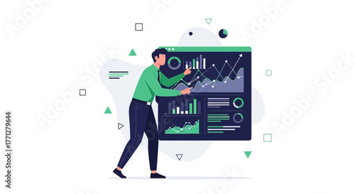 Analyst Demonstrating Data Analytics On Screen To Show Trends And Projections