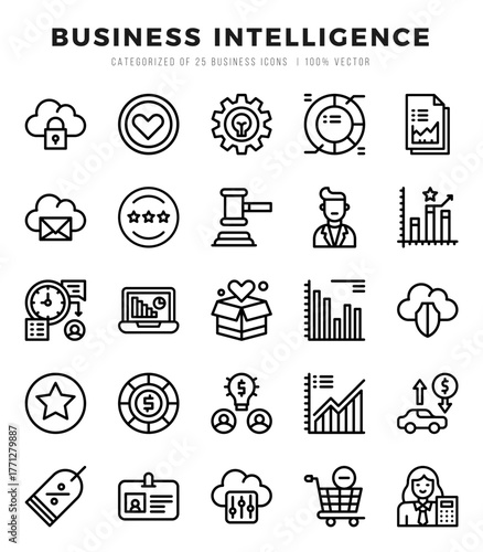 Business Intelligence Icon Pack 25 Vector Symbols for Web Design.